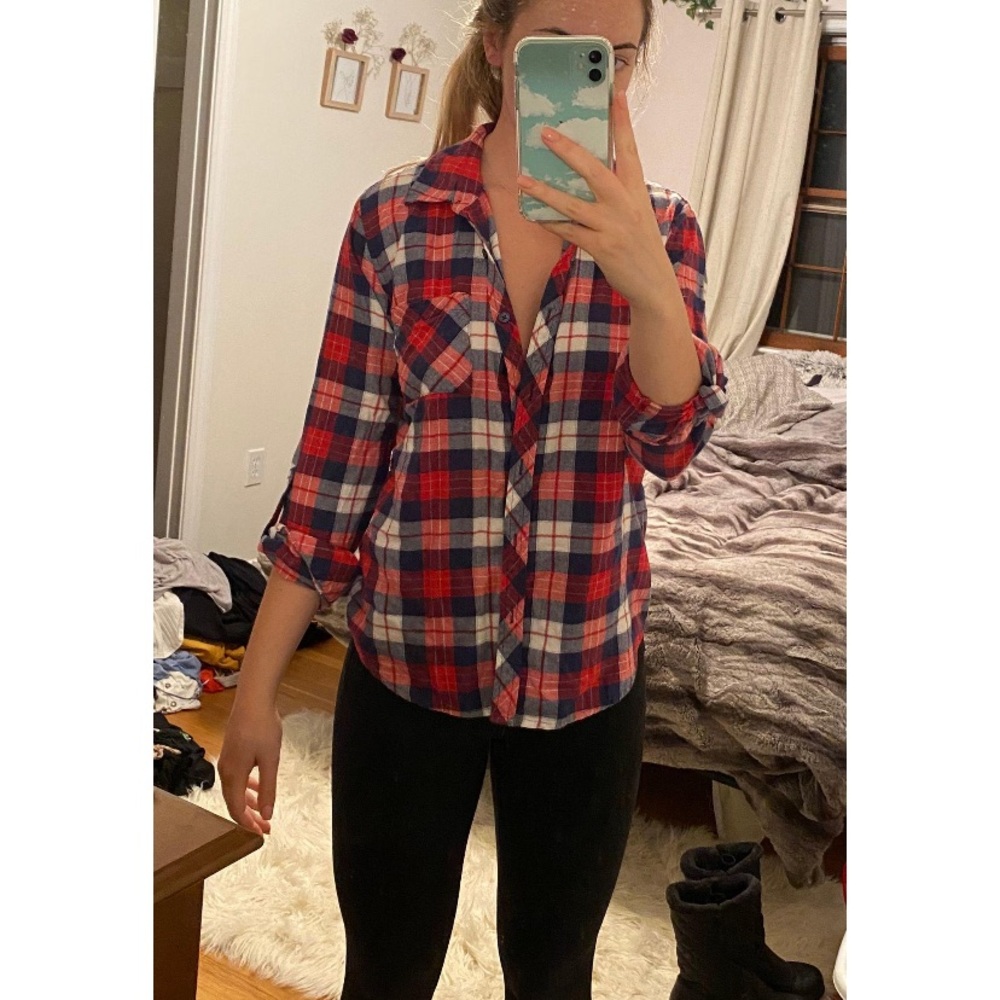 Red White and Blue Plaid Button Down Shirt